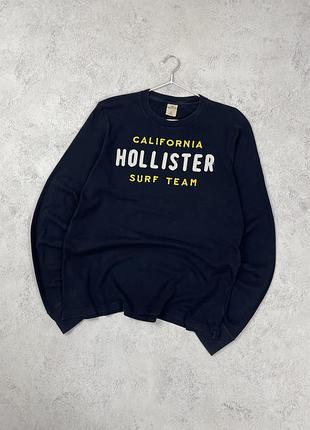 Темно синій лонгслів hollister з принтом 3