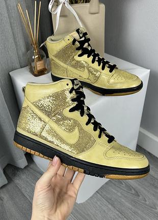 Жіночі оригінальні кросівки nike dunk high skinny metallic gold