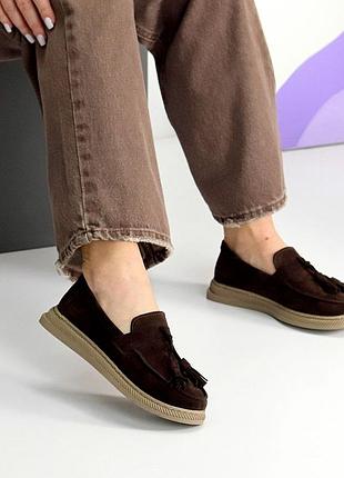 Лоферы женские замша шоколадные 9