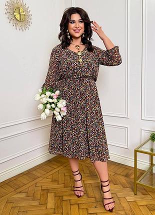 Жіноча шифонова сукня міді на підкладці 🎀