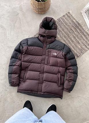 Вінтажна чорна коричнева пухова куртка the north face з капюшоном з маленьким вишитим логотипом