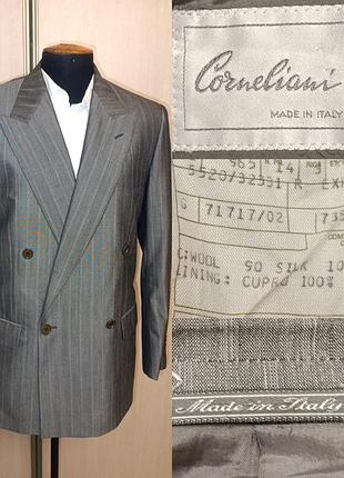 Шерстяной итальянский двубортный премиум пиджак с шелком corneliani