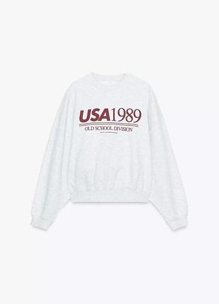 Сірий меланжевий світшот з надписом usa zara s / серые меланжевый свитшот с надписью