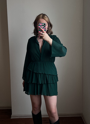 Сукня зелена з воланами zara
