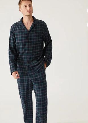 Пижама (рубашка + штаны) мужской хлопок marks &amp; spencer зеленая в клетку