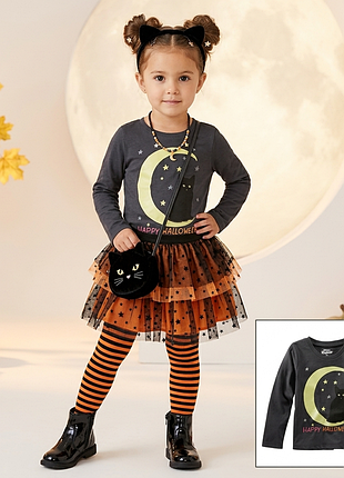Реглан хелловин halloween 🎃 для девочки хелловин хеллоуин черная кошка месяц 🌙 светится в темноте