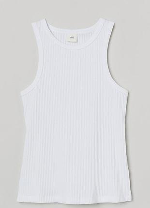 Біла базова майка в рубчик від бренду h&m