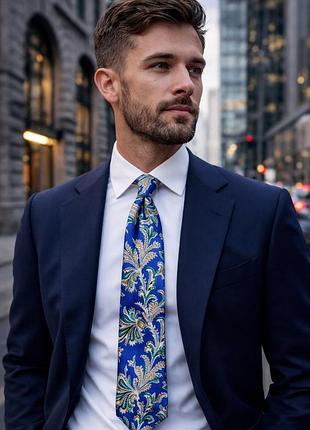 Louis fountain silk tie paisley blue green italy classic luxury