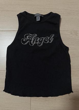 Черный топ primark angel со стразами (xxs / xs) y2k bratz