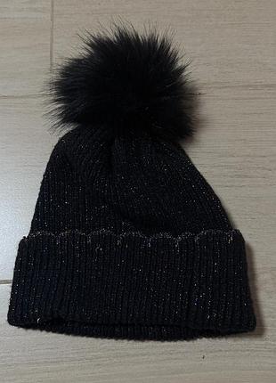 Чорна шапка з помпоном oliver bonas (one size)