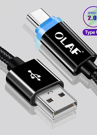 Кабель для заряджання телефону olaf usb - type-c led підсвічуванням 1м. зарядний провід шнур юсб на тайп с