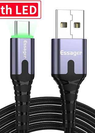 Кабель для быстрой зарядки телефона смартфона usb - type-c qc3.0 led 1м зарядный провод шнур юсб на тайп с x2s