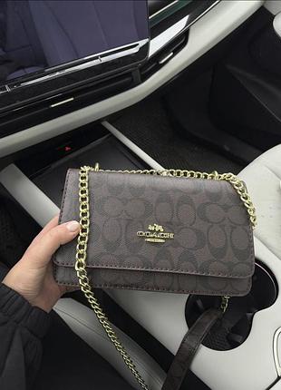 Женская сумка coach, сумка коач, брендовая сумка, сумка на плечо, сумка через плечо, кросс боди шоколадний
