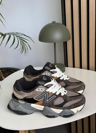 Женские кроссовки new balance 9060 brown black grey 1944 беланс коричневого с черным и серым цветами
