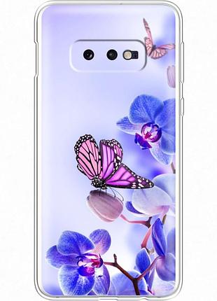 Чехол силиконовый с картинкой на samsung galaxy s10e (g970) (цветок, бабочка на орхидее)
