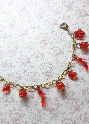 Браслет с подвесками красн кулон цепоч золот бижутерия туфл бабочк подвес