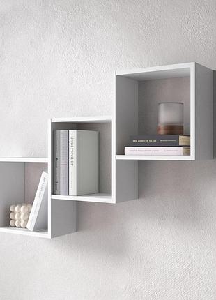 Полка настенная vays m-13 белый, на 3 ячейки, лдсп, 98×18×66 см - для книг, декора, дома, гостиной, офиса
