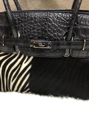 Шикарная кожаная итальянская сумка с мехом genuine leather borse in pelle в стиле hermes2 фото