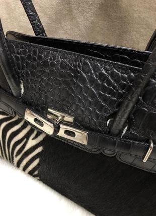 Шикарная кожаная итальянская сумка с мехом genuine leather borse in pelle в стиле hermes3 фото