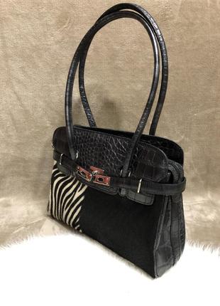 Шикарная кожаная итальянская сумка с мехом genuine leather borse in pelle в стиле hermes4 фото