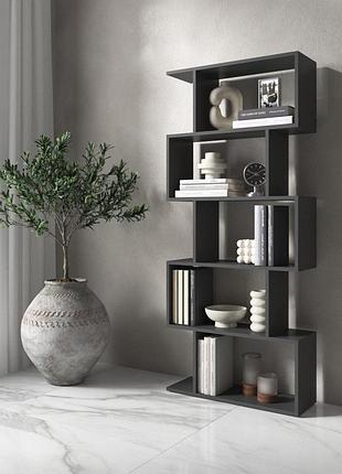 Полка для книг vays m-12, стеллаж на 5 полок, лдсп, 70×24×163 см - для дома, гостиной, офиса