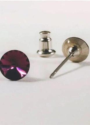 Скидка! серьги xuping пусеты пульсеты пульчики с кристаллами swarovski цвет фиолетовый d-6мм родий