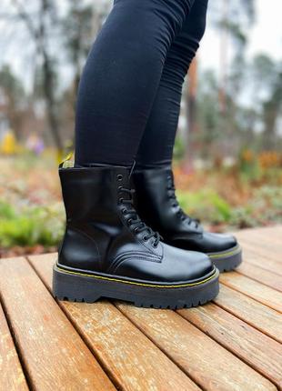 ❄️dr.martens jadon black fur premium winter❄️чорні зимові черевики з хутром доктор мартінс