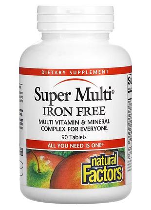 Супер-мультивитамин, без железа, super multi, natural factors, 90 таблеток