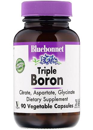Тройной бор 3 мг triple boron, bluebonnet nutrition, 90 вегетарианских капсул