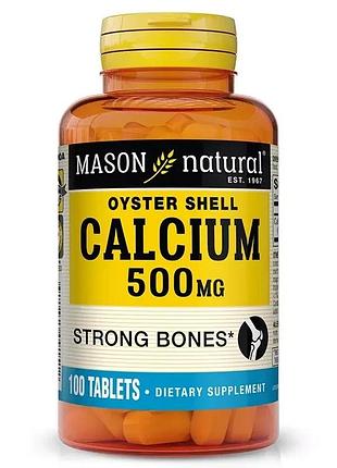 Кальций из ракушки устрицы 500 мг, calcium 500 mg oyster shell, mason natural, 100 таблеток