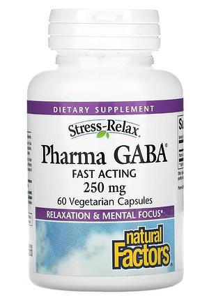 Gaba (гамма-аминомасляная кислота), 250 мг, stress-relax, pharma gaba, natural factors, 60 вегетарианских капсул