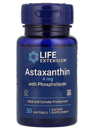 Астаксантин з фосфоліпідами, 4 мг, astaxanthin with phospholipids, life extension, 30 гелевих капсул