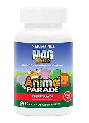 Дитячий магній без цукру magkidz animal parade nature's plus — смак вишні, 90 жувальних таблеток