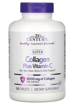 Супер коллаген с витамином c, 1000 мг, super collagen plus vitamin c, 21st century, 180 таблеток