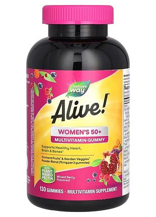 Мультивітаміни для жінок 50+, смак ягід, alive! women's 50+ gummy multivitamins, nature's way, 130 жевательных конфет