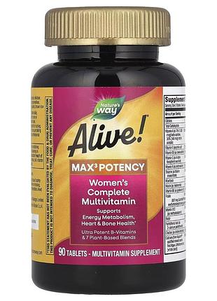 Мультивітаміни для жінок, alive! max3 potency, women's complete multivitamin, nature's way, 90 таблеток