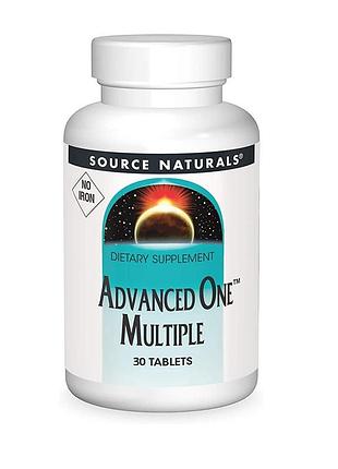 Мультивітаміни та мінерали, без заліза, advanced one multiple no iron, source naturals, 30 таблеток