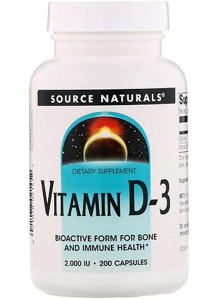 Вітамін d3 2000 мо, source naturals, 200 капсул — для кісток, імунітету та серця