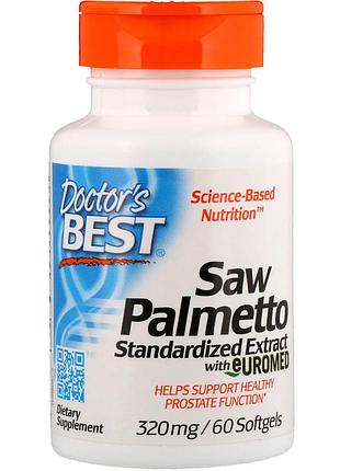 Со пальметто, экстракт, saw palmetto, doctor's best, 320 мг, 60 капсул — для мочеполовой системы, энергии и кожи