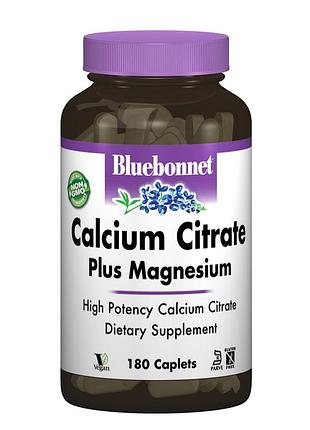 Цитрат кальция + магний, bluebonnet nutrition — 1000 мг кальция + 400 мг магния для костей и нервов, 180 капсул