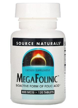 Біоактивна форма фолієвої кислоти (в9) 800мкг, megafolinic, source naturals, 120 таблеток