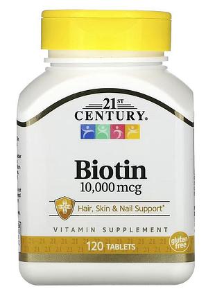 Біотин, 10 000 мкг, biotin, 21st century, 120 капсул