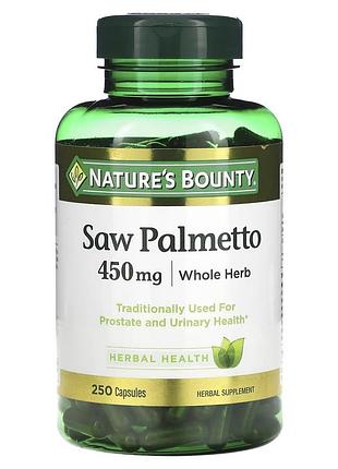 Со пальметто, 450 мг, saw palmetto, nature's bounty, 250 капсул — для мочеполовой системы, энергии и кожи