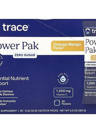 Электролиты без сахара вкус апельсин-манго, power pak, trace — витамины группы в + калий + магний + concentrace®, 30 пакетов