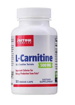 L-карнитин 500, 500 мг, l-carnitine, jarrow formulas, 50 вегетарианских капсул