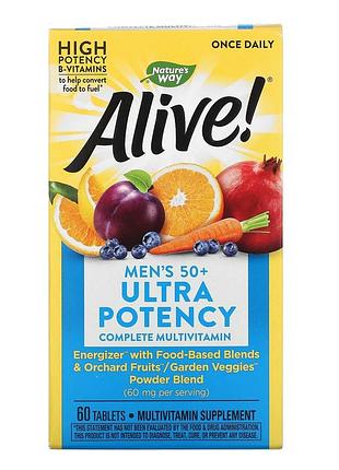 Мультивитамины для мужчин 50+, alive! once daily, men's 50+ multi-vitamin, nature's way, 60 таблеток