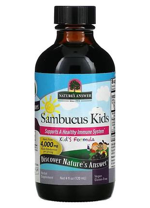 Черная бузина для детей sambucus kid's formula, nature's answer — 4000 мг, с эхинацеей и астрагалом, 120 мл