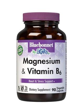 Магний + витамин в6, bluebonnet nutrition, 90 вегетарианских капсул
