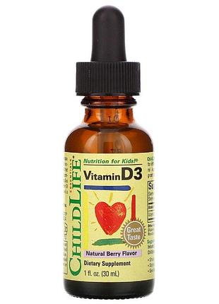 Витамин d3 для детей в капельках со вкусом ягод, 500 ме, vitamin d3 drops, childlife, 26,9 мл