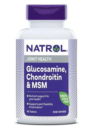 Глюкозамин, хондроитин и мсм, glucosamine, chondroitin & msm, natrol, 90 таблеток